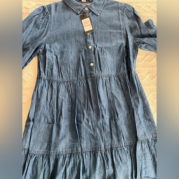 Tommy Hilfiger Blue Denim Chambray Shirt Dress Ruffle Hem Women’s size 8 - Picture 4 of 15